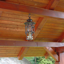 A wrought iron light in the garden