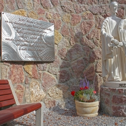 Stainless steel plaque with an inscription made for Butkov, the youngest pilgrimage place in Slovakia Stainless steel plaque with an inscription made for Butkov, the youngest pilgrimage place in Slovakia