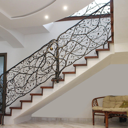 Hand wrought iron interior staircase railing