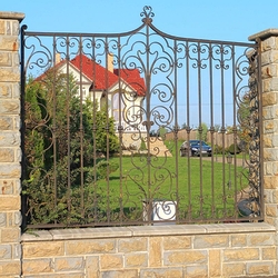 Exklusives schmiedeeisernes Tor und Zaun an einer Villa - historischer Zaun