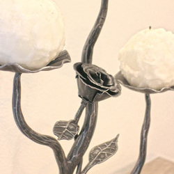 Romantic forged candleholders  detail in silver patina