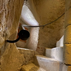 A spiral handrail on the staircase of the church tower of the Renaissance church from the 16th century in Stropkov - Slovakia