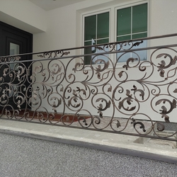 Balustrade forgée extérieure à l'entrée d'une maison familiale Balustrade forgée extérieure à l'entrée d'une maison familiale