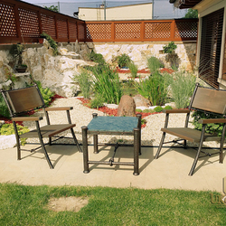 Assise de jardin de luxe  table et chaises fabriques à partir de matriaux naturels  mtal, bois, pierre